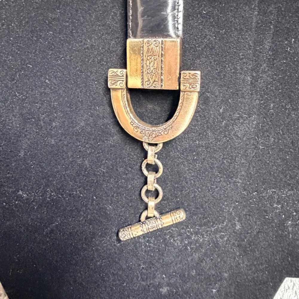 Brighton Vtg 1996 Black Leather Toggle Belt Western. Mixed Metal Ornate L 20603